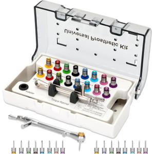 Dental Implant Torque Wrench Set Universal Prosthetic Kit Dental Implant Kit with Torque Adjustable Ratchet Screwdrivers 16pcs, Fully Autoclavable,10-70Ncm, Secure/Disassemble Implant Restorations