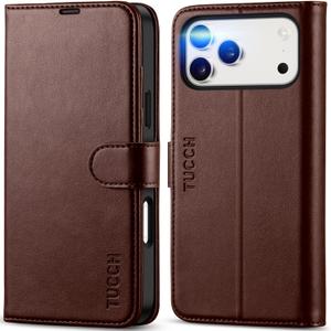 TUCCH Wallet Case for iPhone 17 Pro Max (6.9-Inch) 2025, 4 Card Holders, RFID Blocking, Stand, Shockproof TPU Shell, PU Leather, Magnetic Closure, Protective Folio Cover, Chocolate Brown