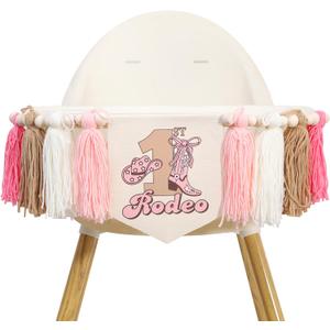 My First Rodeo High Chair Tassel Banner - 1st Birthday Party Decorations, Western Cowboy Theme, Farm Baby Shower, Photo Props, First Rodeo Cake Smash Decor, Rustic Wild West Celebration (Pink Cowgirl)