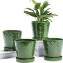 BUYMAX Plant Pots Indoor 5 inch Ceramic Flower Pot with Drainage Hole and Ceramic Tray - Gardening Home Desktop Office Windowsill Decoration Gift, Set of 4-Plants NOT Included (Patina)