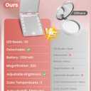 Compact Mirror, Rechargeable 30X Magnifying Mirror with 3 Lighting Modes & Dimmable Brightness, Portable Travel Makeup Mirror with Light, Essentials for Travel, Pocket, Purse Pink