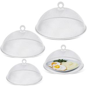 Baderke 4 Pcs Metal Mesh Food Cover 14'' 12'' 11'' 10'' Outdoor Picnic Food Net Covers for Outside Keep out Flies for Table Picnic Camping(White)