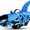 Queenmore Dog Life Jacket Ripstop Dog Shark Safety Vest Adjustable Preserver with High Buoyancy and Durable Rescue Handle for Medium Dogs, Blue Camouflage