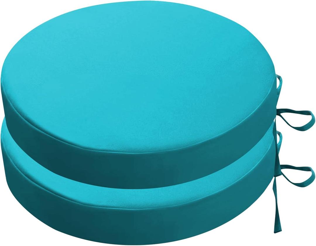 SK Studio Round Outdoor Chair Cushions for Patio Furniture, Set of 2 Waterproof Patio Chair Cushion with Adjustable Ties for Garden Sofa Couch, Blue,  15x14x3