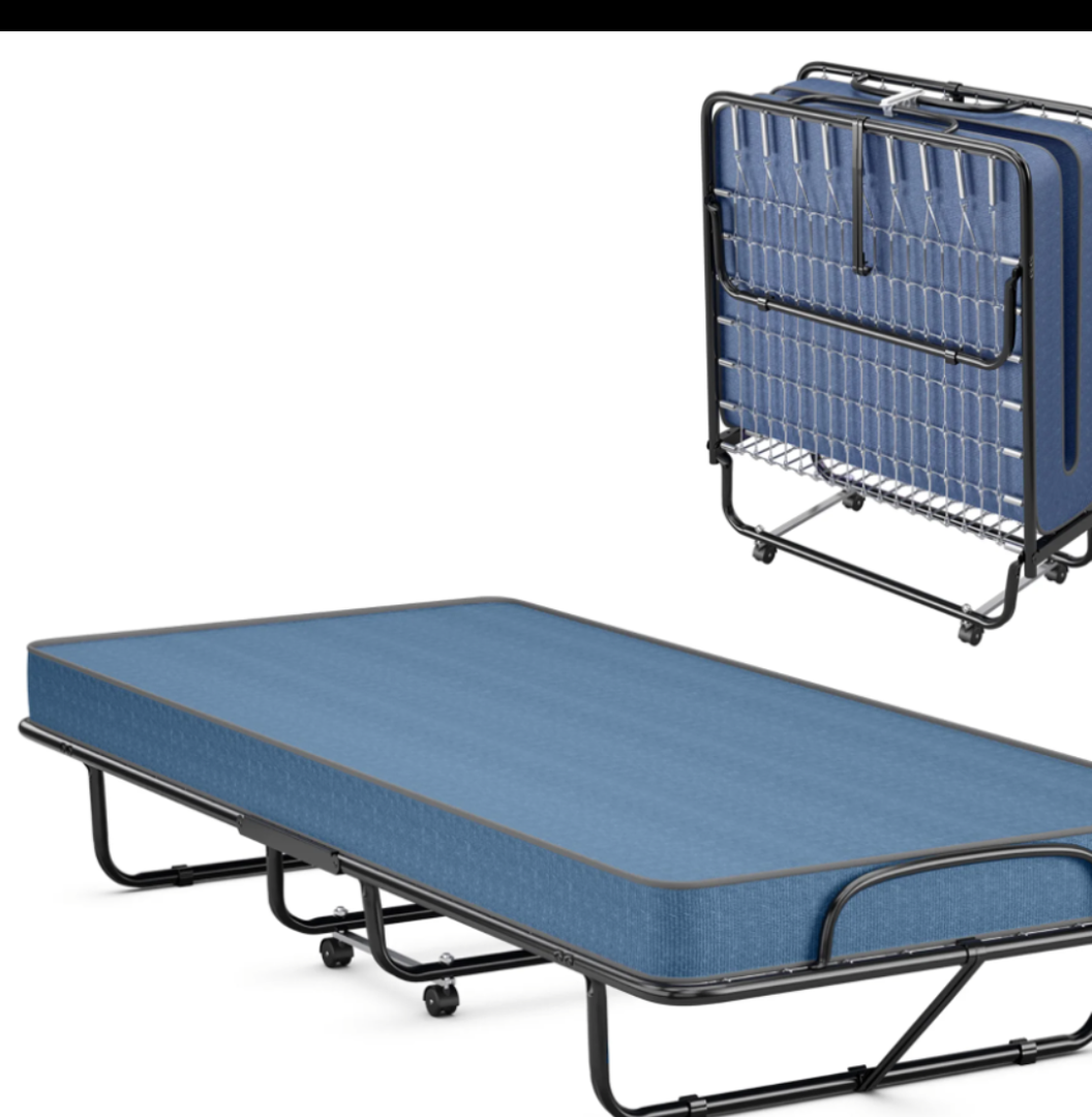 Gymax Folding Bed with Mattress Portable Rollaway Guest Cot Memory Foam Made in Italy Navy