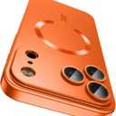 Magnetic for iPhone 17 Pro Case, Compatible with MagSafe, Built-in Camera Lens Protector, Slim Thin Soft Silicone Bumper Shockproof Metallic Luster Phone Case (Orange)