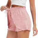 Womens Casual Shorts Elastic High Waisted Wide Leg Drawstring Summer Beach Shorts with PocketsPink,L (Pink, L)