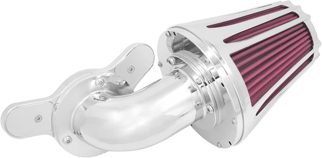 Motorcyle Air Cleaner Filter CNC 90 Forward-Facing Kit Fit for Harley Softail Touring Trike Sportster XL Dyna (Chrome Housing Red Element, B For Touring 00-07,Softail 00-15,Dyna 00-17)