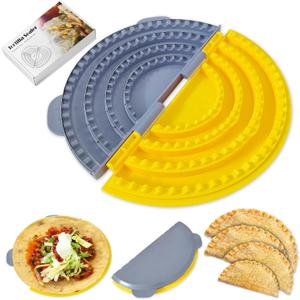 4-in-1 Tortilla Sealer Crimper Press  Adjustable 4"-6"-8"-10" Tortilla & Taco/Burrito Maker Tool with Metal Edge | Easy to Clean, BPA-Free, Durable & Fun for Family Cooking (Gray & Yellow)