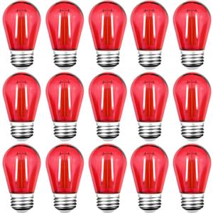 15 Pack S14 LED Red String Light Bulbs, Shatterproof 2 Watt Replacement Bulbs for Outdoor String Light, Waterproof Decorative E26 Base Red Filament Edison Christmas Light Bulbs, 120V