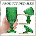 6 Pcs Plastic Goblets 7.5oz Vintage Goblet Plastic Wine Glasses Colored Retro Embossed Water Goblets for Wine Bar Juice Baby Shower Wedding Reception Grand Event Party (Dark Green)