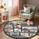 3.3ft Round Kids City Road Car Play Rug - Non-Slip Faux Wool Carpet with Interactive City Map Design, Educational Toy Vehicle Mat for Kids, Bedroom Playroom Nursery Gift.