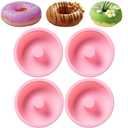 4 Inches Silicone Donuts Pan Set, 4 Pieces Non-stick Pastry Molds Cake Baking Molds for Bagel and Doughnut Cake Pans (Pink)