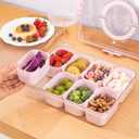 WACOI Divided Snack Serving Tray with Lid and Handle Travel Snackle Charcuterie Container Portable Storage Organizer for Candy, Fruits, Nuts, Snacks, Party, Picnic (Pack of 1, Pink)