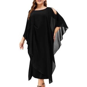 ZOMVA Plus Size Elegant Formal Dress Long Cape Overlay Wedding Guest Formal Cocktail Mother of Bride Outfit, 4X-Large Plus