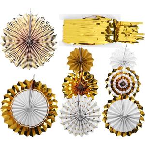 Gold Paper Fans Hanging Paper Fans Flower Set,Decorative Hanging Paper Fans Gold Tassel Curtain Ornaments,Kids Party Decorations Hanging Banner for Birthday Parties Wedding Festiva