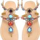 Women's Rhinestone Flat Sandals, Women Flip Flops with Clip Toe RingBeadeed Rhinestone Crystal Jeweled Sandal Shoes for Summer Beach Oceanside Holiday Outdoor, 9