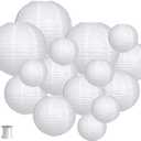 Paper Lanterns Party Decorations, Round Hanging Paper Lanterns Decorations for Graduation Engagement Wedding Birthday Party Supplies White 15pcs