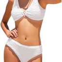 SOLY HUX Girl's V Neck Ring Linked Bikini Sets Bathing Suits Two Piece Swimsuit (Pure White)