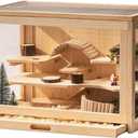 Mewoo Wooden Hamster Cage for Dwarf Hamsters Large Acrylic Hamster Cage and Habitats with Hideout & Shelf & Ladder, Small Animal Cage for Guinea Pig Rat Mouse Gerbil (23.6" L x 15.7" W x 15.7" H)