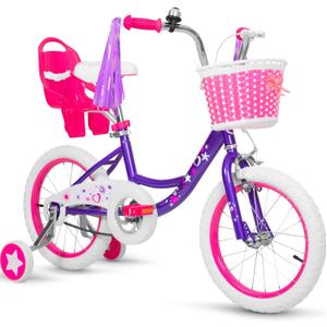 WEIZE Girls Bike for 3-12 Years Old Kids, 14 16 20 Inch Kids Bike with Training Wheels, Streamers, Basket and Doll Seat, Children Bicycles with Coaster Brake, Multiple Colors (Purple)