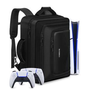 COMECOI Carrying Case for PS5, Travel Backpack for PS 5 Pro, Large Capacity Protective Storage Bag Compatible with Playstation 5 Disk/ Digital Edition Console, Controllers, Cards, Accessories (Black)