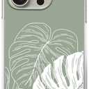 Aesthetic Green Tropical Monstera Leaf Phone Case Compatible with iPhone 16 Pro, Minimalist Line Art Palm Leaf Phone Case for iPhone 16 Pro, Cool Trendy TPU Bumper Case Cover
