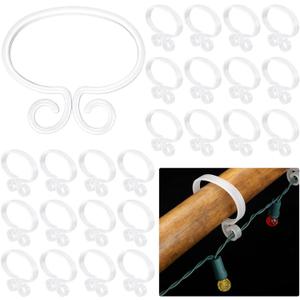 Yalikop 50 Pcs Christmas Banister Light Clips White Railing Garland Clips Indoor Outdoor Christmas String Light Hooks Garland Stocking Hanger for Stairs Outside Fence Deck Xmas Party Decor