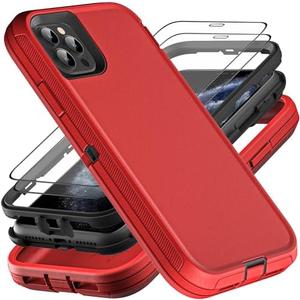 YKHJKLEC for iPhone 11 Pro Max Case, Military Grade 3 in 1 Heavy Duty Shockproof/Drop Proof/Dust Proof Case with 2Pcs Tempered Glass Screen Protector (Red/Black)