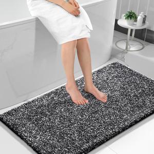 Yimobra Long Bathroom Rug Non Slip Washable, Soft Absorbent Microfiber Bath Mat, Dual-Tone Decor Rug with Rubber Backing for Bathroom Floor, Tub and Shower,47x24,Home Essentials, Black and White
