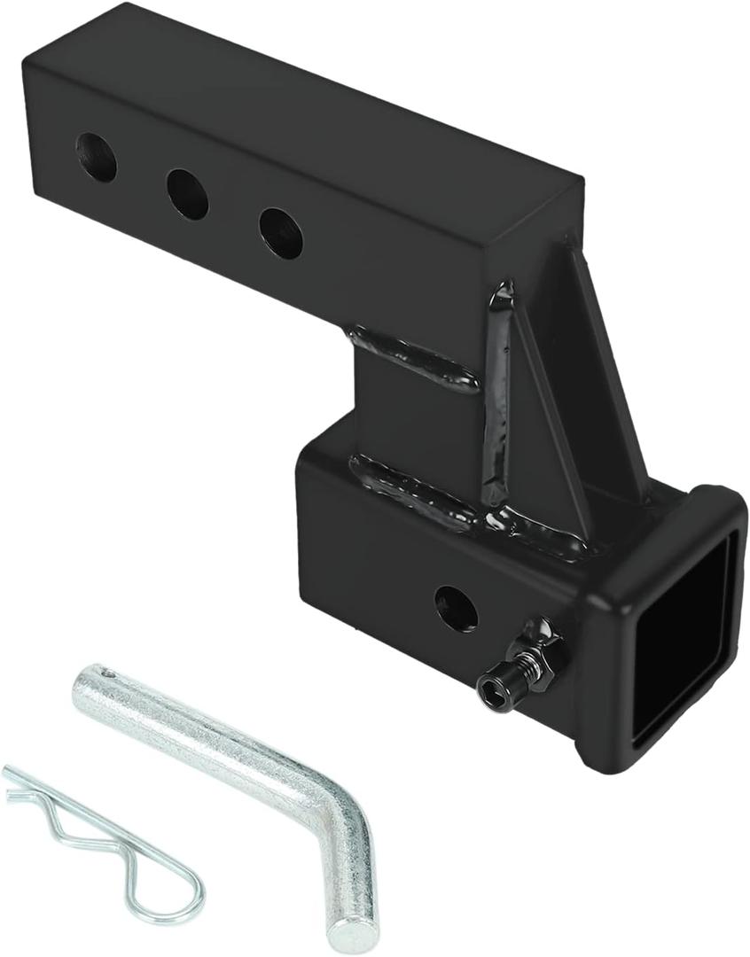 2" Hitch Receiver, Trailer Hitch Extender Riser Hitch Adapter with 4 inch Drop/Rise Attaches to Class 3 or 2 Hitch Receiver with Pin and Clip