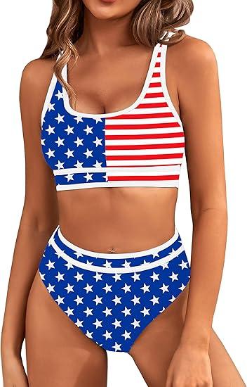 BMJL Women's High Waisted Bikini Sets Sporty Two Piece Swimsuits Color Block Cheeky High Cut Bathing Suits, Size XL