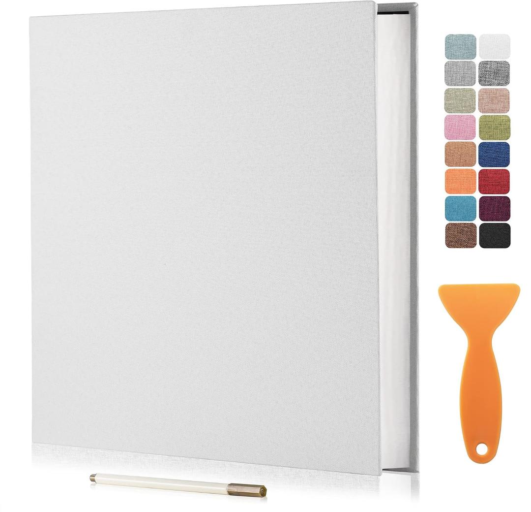 Large Photo Album Self Adhesive Scrapbook Album for 46 810 Pictures DIY Magnetic Linen Cover Album 60 Pages for Family Wedding Gifts with Metal Pen and Plastic Board