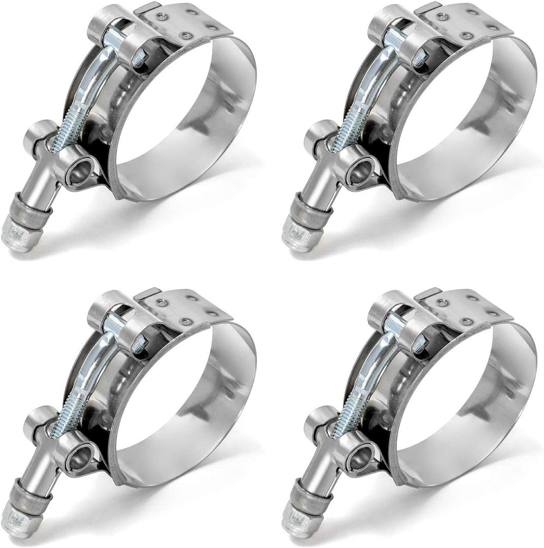 QWORK 1.75" T-Bolt Hose Clamp Stainless Steel, Working Range 51mm - 57mm for 1.75" Hose ID, Turbo Intake Intercooler Hose Clamp, 4 Pack