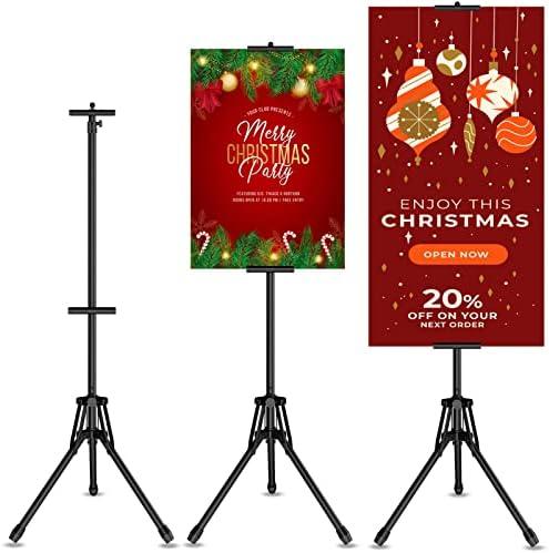 GSOW Poster Stand for Display, 80'' Adjustable Sign Stand Tripod, Retractable Poster Board Stand Double-Sided Banner Stand, Foldable Floor Standing Sign Holder Signage Stand with Portable Bag, Black