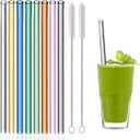 8 Pcs Reusable Glass Straws, 8"x8mm Eco-friendly Drinking Straws for Smoothies, Milkshakes, Tea, Juice, Cocktails - Multi-Color Mixed (8Pcs Straight)