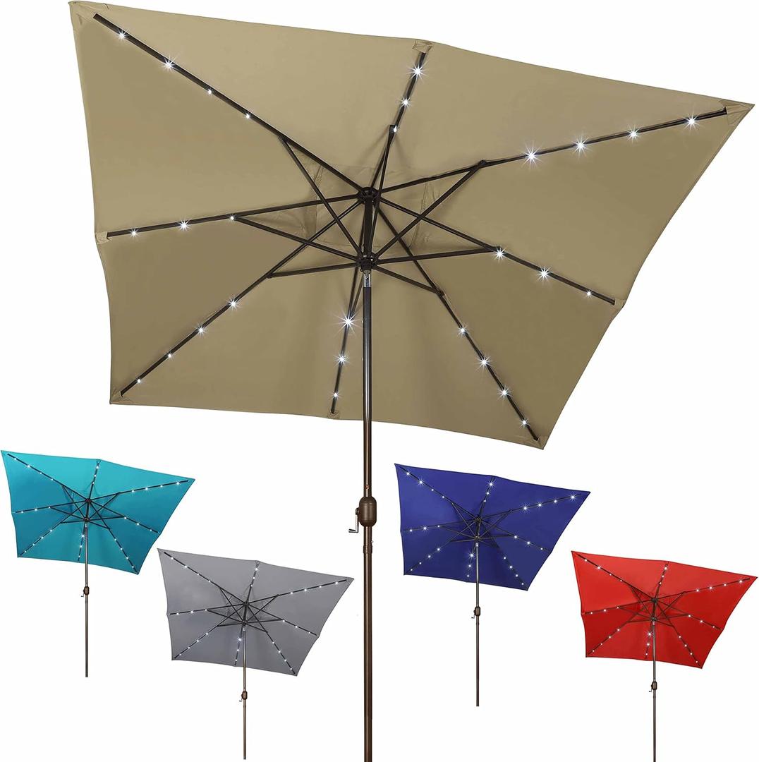 Blissun Rectangular Patio Umbrella, Table Market Umbrella with Tilt and Crank, Outdoor Umbrella for Garden, Deck, Backyard, Pool and Beach (8 x 8 FT)