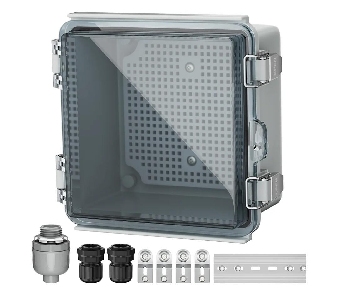 Joinfworld 6x6x4 Outdoor Electrical Box Weatherproof Junction Box Plastic Clear Waterproof Box Enclosure Nema 4 for Electronics Project WiFi Timer Conduit Marine Outside