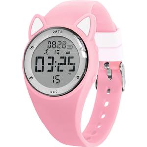 Kids Watch, Digital Watch for Girls Boys, Sport Watch with Alarm Clock, Stopwatch, Waterproof Fitness Tracker with No App for Ages 5-12 Children (MEhuipin-Pink White)