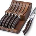 HOSHANHO Steak Knives Set of 6 with Block, 4.5 Inch Serrated Steak Knife Set, Japanese High Carbon Steel Kitchen Steak Knives with Ergonomic Handle