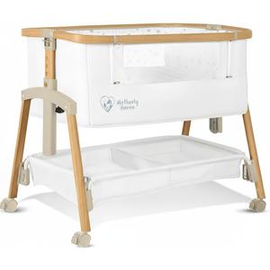 Baby Bassinet Bedside Sleeper, Portable Crib for Newborns, Adjustable 7-Height Auto-Lock, with Wheels, Soft Mattress & Breathable Mesh (White)