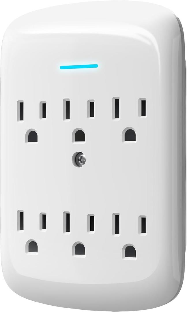 6 Outlet Extender Surge Protector 1 Pack, 980 Joules 3-Prong Grounded Electrical Plug Outlets, Wall-Mountable Power Adapter Wall Tap with Indicator LED Light for Home,Office, Travel, White, ETL Listed