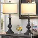 Farmhouse Lamps Set of 2, Antique Vintage Rustic Touch Control Table Lamps with USB A+C Ports & AC Outlet, Retro Classic Bedside Nightstand Lamp for Living Room Bedroom Office Black