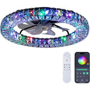RGB Ceiling Fans with Lights, 22" Low Profile Ceiling Fan with Light,Smart Bladeless LED Fan Light with Remote/APP Control,Black Ceiling Fan for Bedroom