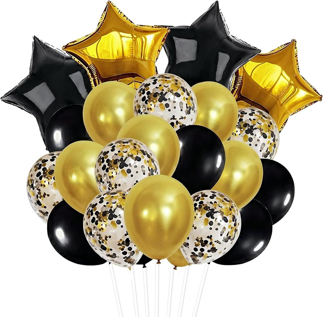 KatchOn, 2026 Graduation Balloons Set - Pack of 31 | Black and Gold Star Balloons, Latex Balloons for Grad Party Decorations | Black and Gold Graduation Decorations 2026 For Class of 2026 Decorations, 18 inches, 12 inches