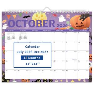 3 x Comix 2026-2027 Wall Calendar, 18 Months Jul 2026 - Dec 2027 Monthly Planner, 120 GSM Thick Paper Lined Blocks, Hanging Calendar for Home Office Classroom, 14 x 11 Inch