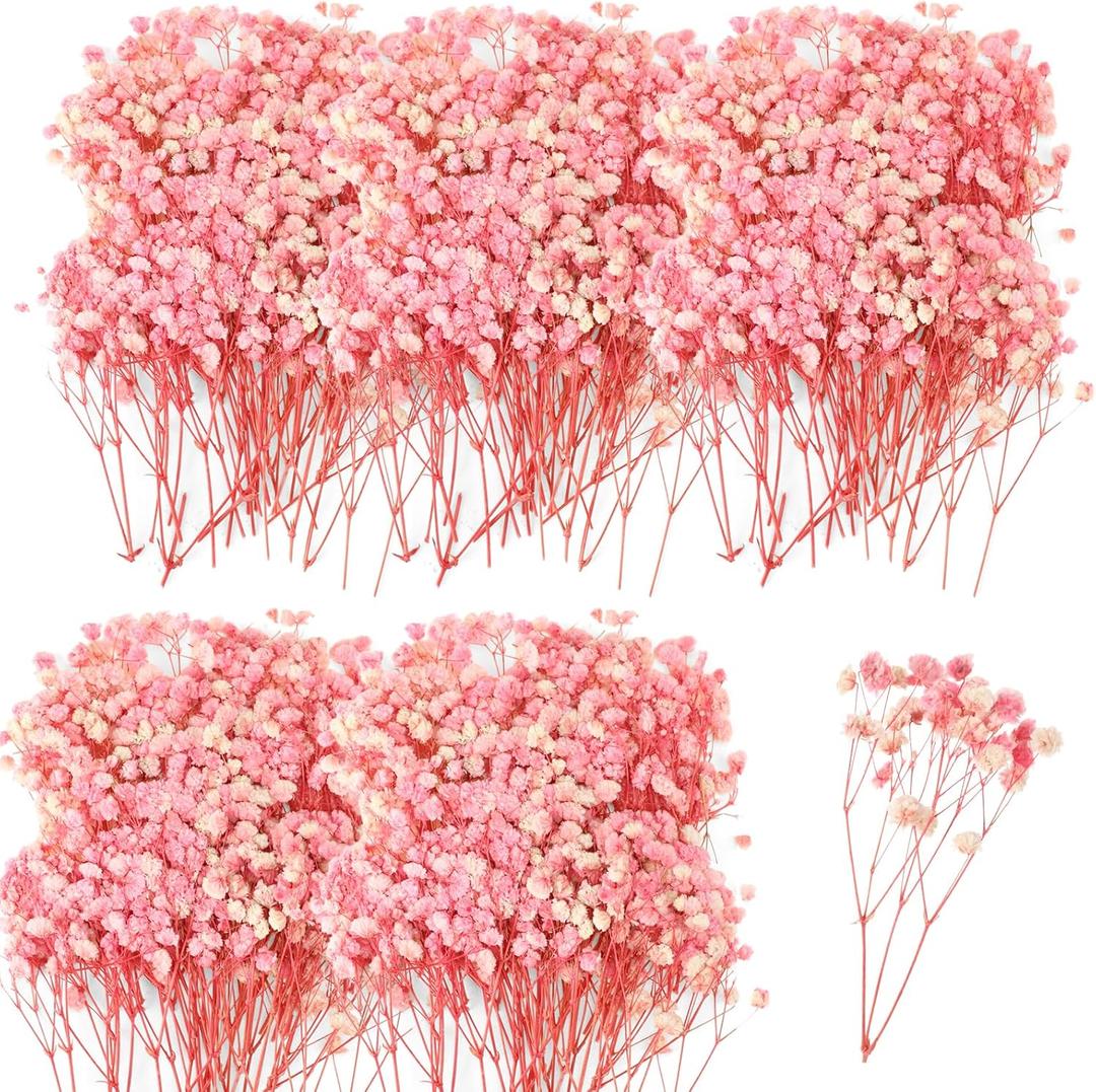 Fumete 100 Pcs Mini Dried Babys Breath Flowers Pink 5600+ Babys Breath Bulk Bouquet Natural Gypsophila for Wedding Flower Wreaths Baby Shower Bridal Shower Home Vase Decor Card Party DIY, 2-4 Inch