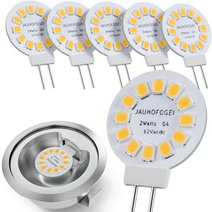 G4 LED Disc Bulb 12V Warm White 3000K - Under Cabinet Lighting Bulb G4 LED T3 20W Halogen JC Bulb Replacement for Non dimmable Puck Light - 12 Volt ac/dc 2 Watt Bi-pin Base Bulbs - 6 Pack