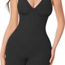 Niipty Shapewear Bodysuit for Women Tummy Control Deep V Neck Compression Butt Lifting Body Shaper Sculpting Top - Black L