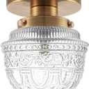 DSMJFU Brass Semi Flush Mount Ceiling Light, Small Hallway Light Fixture, Vintage Close to Ceiling Light Fixture for Bathroom, Entryway, Foyer, Closet